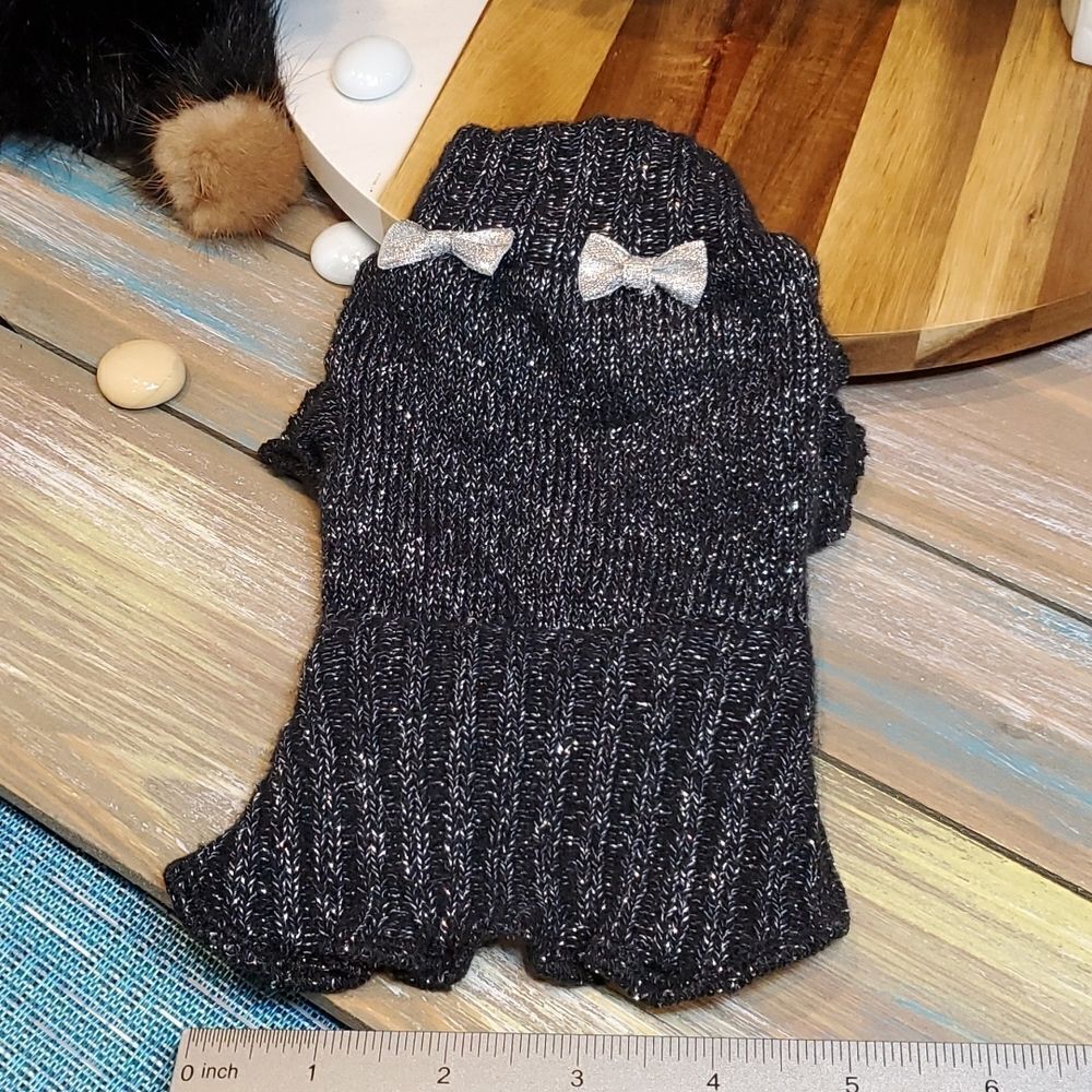 Handmade Tiny Dog Sweater Black Shimmery Cat Puppy Small Animal